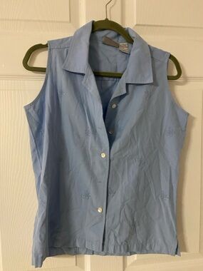 T38- OP SPORT Light Blue Floral Embroidered Sleeveless Shirt